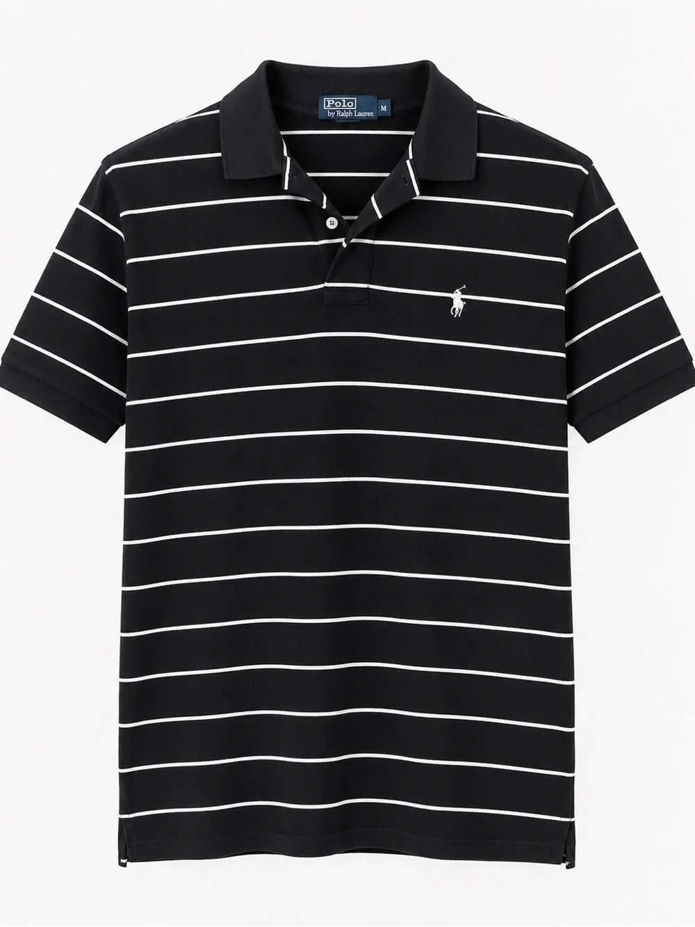 Polo Ralph Lauren Men’s M Black White Stripe Pima Cotton Polo Shirt Pony